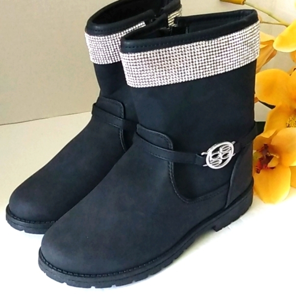 BEBE BLACK RHINESTONES MOTO BOOTIES COMBAT BOOTS SIZE GIRLS 3 NWT - Picture 5 of 11